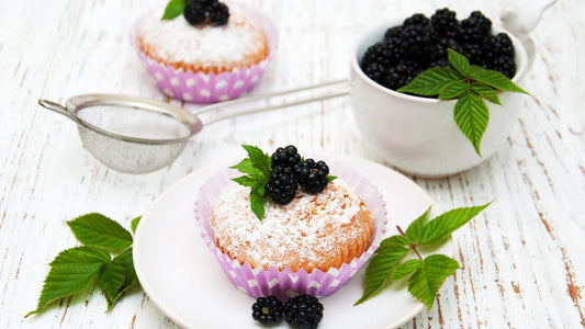 Keto-friendly Apple & Black Currant Muffins using Apple & Black Currant Flavor Drops.